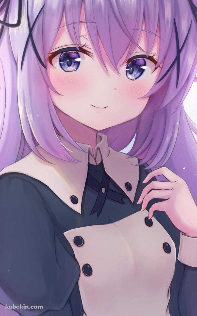こちらを見つめる可愛い香風智乃 / 紫のロングヘア― / ご注文はうさぎですか?のAndroidの壁紙(800px x 1280px) スマホ用
