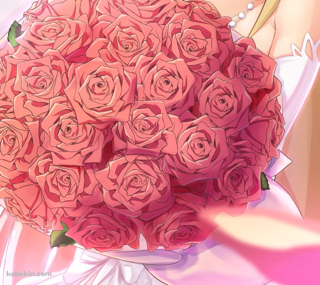 赤い薔薇の花束を持つ花嫁姿のメリダ=アンジェル / アサシンズプライドのAndroidの壁紙(1080px x 960px) スマホ用