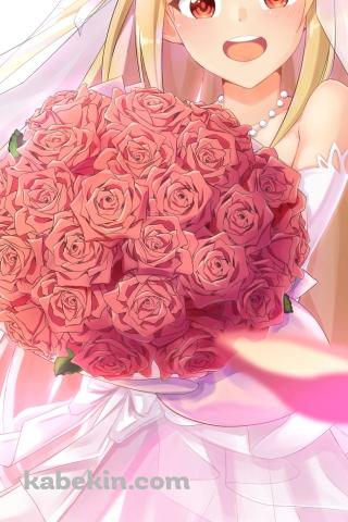 赤い薔薇の花束を持つ花嫁姿のメリダ=アンジェル / アサシンズプライドのAndroidの壁紙(320px x 480px) スマホ用