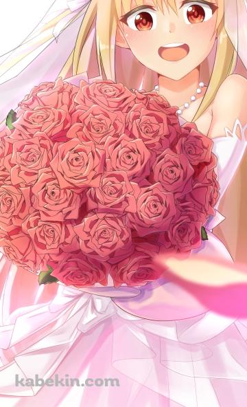 赤い薔薇の花束を持つ花嫁姿のメリダ=アンジェル / アサシンズプライドのAndroidの壁紙(360px x 592px) スマホ用