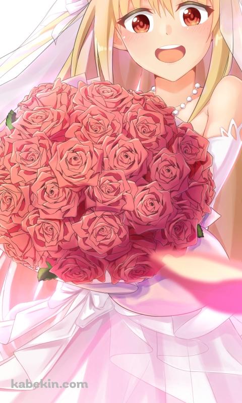 赤い薔薇の花束を持つ花嫁姿のメリダ=アンジェル / アサシンズプライドのAndroidの壁紙(480px x 800px) スマホ用
