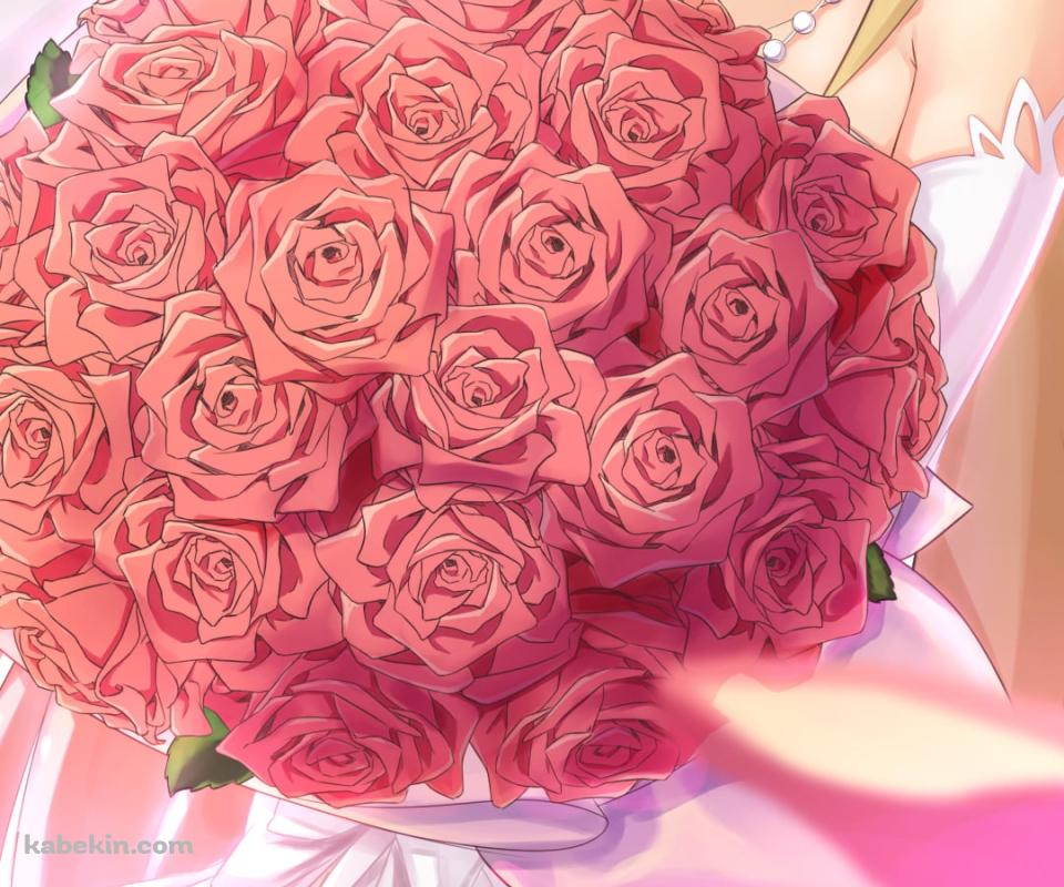 赤い薔薇の花束を持つ花嫁姿のメリダ=アンジェル / アサシンズプライドのAndroidの壁紙(960px x 800px) スマホ用