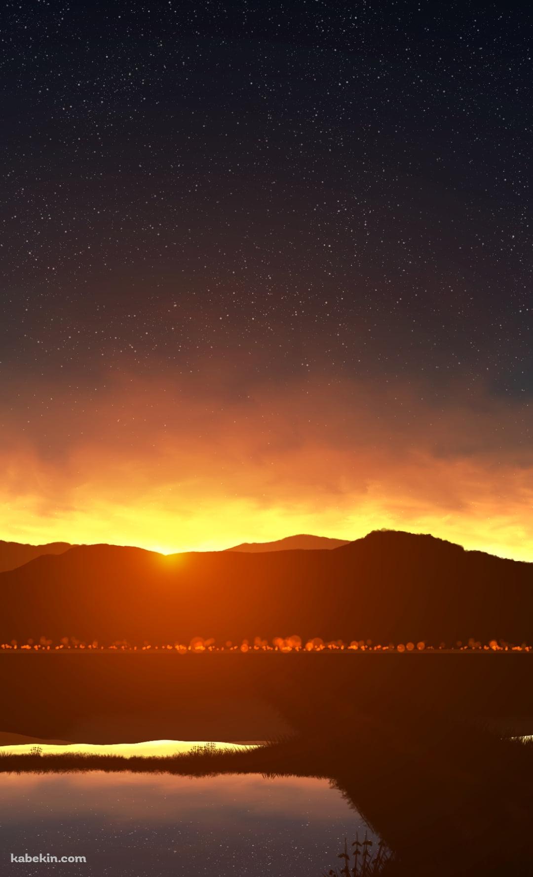 星空が鏡面反射して映り込む水田 / 田舎 / 綺麗 / あぜ道のAndroidの壁紙(1080px x 1776px) スマホ用