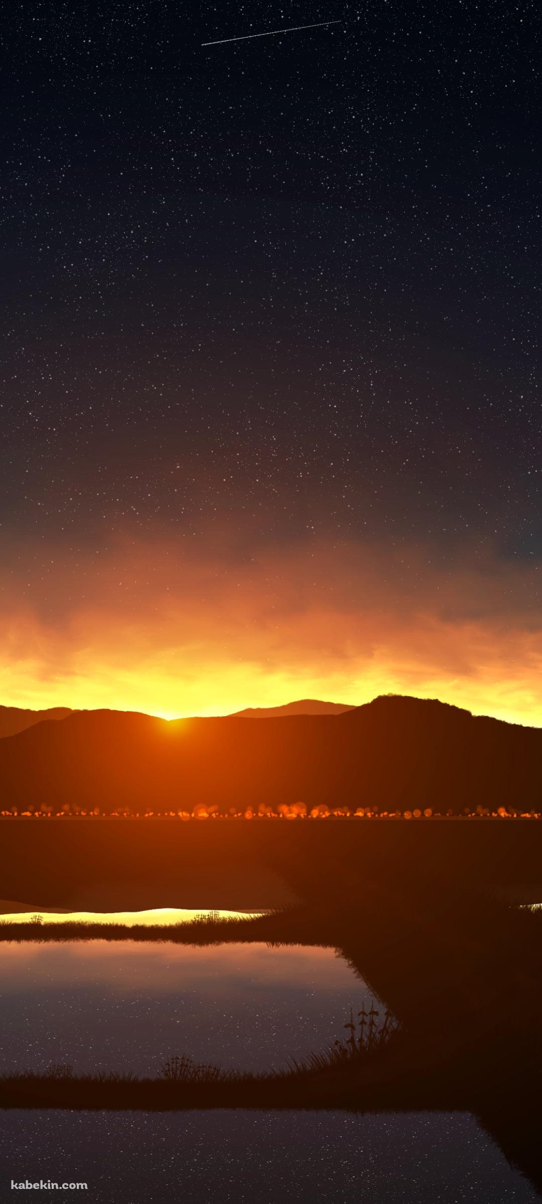 星空が鏡面反射して映り込む水田 / 田舎 / 綺麗 / あぜ道のAndroidの壁紙(1080px x 2400px) スマホ用