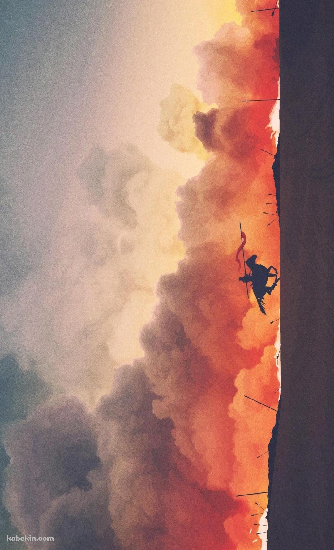 オレンジの煙が立ち昇る荒野を疾走する騎士 / ゲーム・オブ・スローンズ / Game of Thrones / 4KのAndroidの壁紙(1080px x 1776px) スマホ用