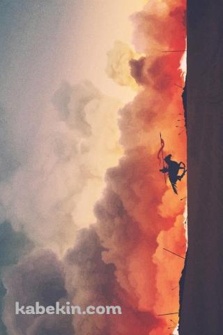 オレンジの煙が立ち昇る荒野を疾走する騎士 / ゲーム・オブ・スローンズ / Game of Thrones / 4KのAndroidの壁紙(320px x 480px) スマホ用