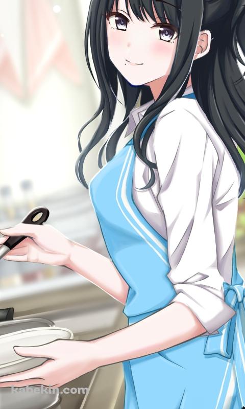 シチューを作る風野 灯織 (かざの ひおり) / 青いエプロン / アイドルマスターシャイニーカラーズのAndroidの壁紙(480px x 800px) スマホ用