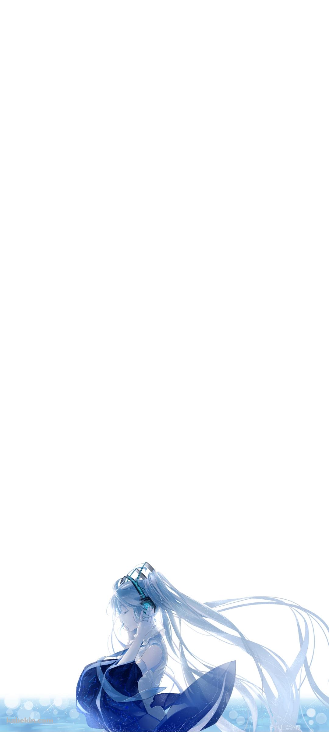 ヘッドフォンに手をあてる綺麗な初音ミク / ボカロ / ボーカロイドのAndroidの壁紙(1080px x 2400px) スマホ用