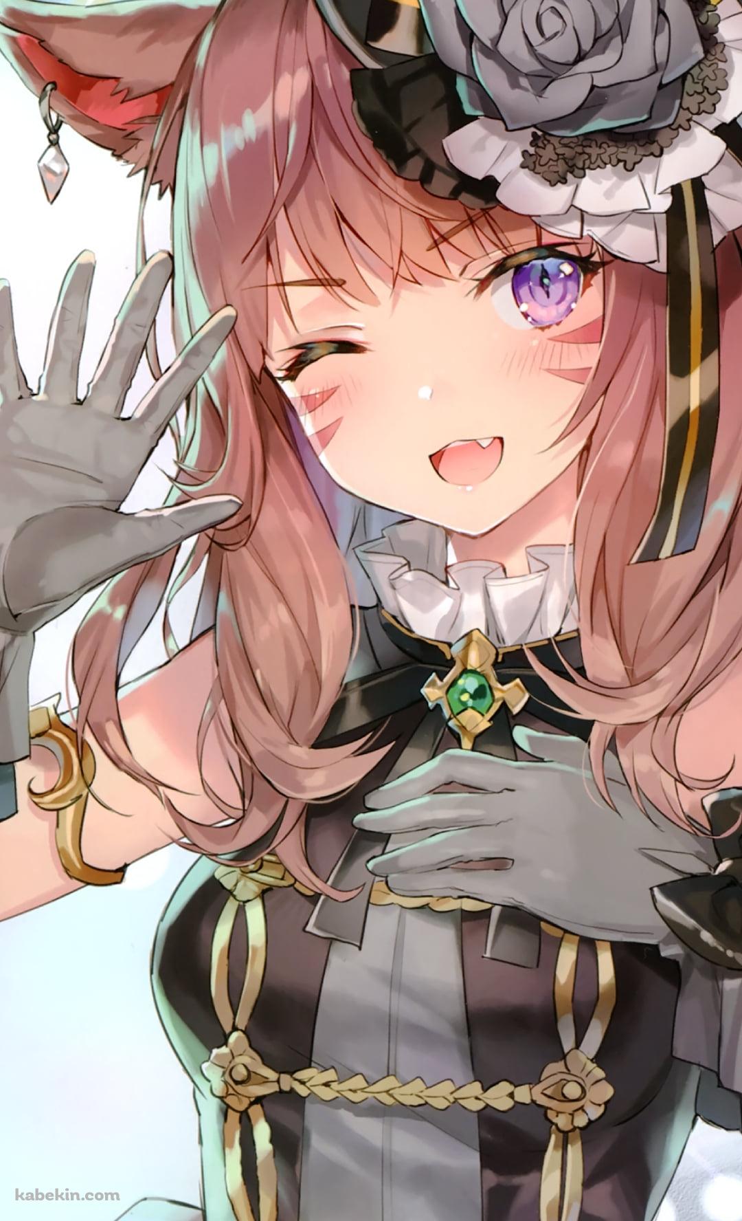 手を振りウィンクする可愛いミコッテ / ファイナルファンタジー14のAndroidの壁紙(1080px x 1776px) スマホ用