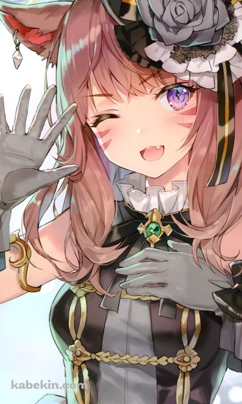 手を振りウィンクする可愛いミコッテ / ファイナルファンタジー14のAndroidの壁紙(480px x 800px) スマホ用
