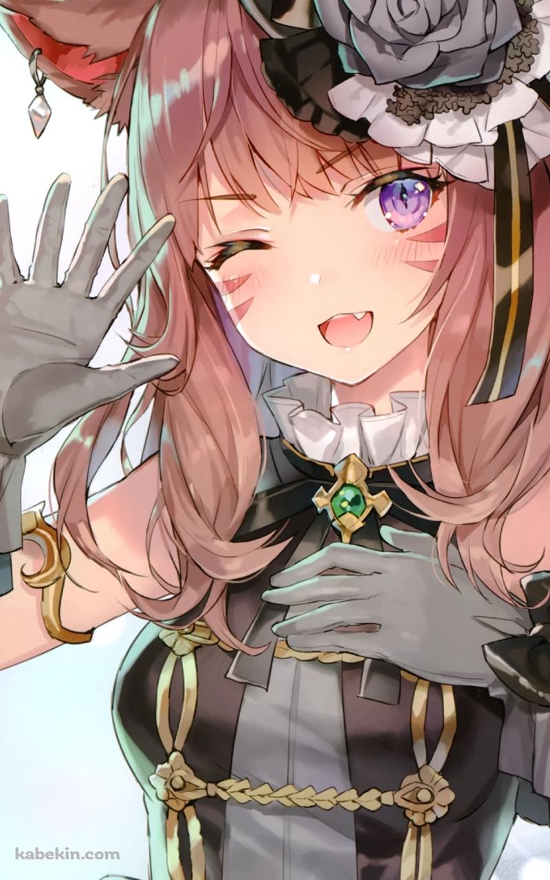 手を振りウィンクする可愛いミコッテ / ファイナルファンタジー14のAndroidの壁紙(800px x 1280px) スマホ用