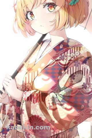 赤い着物を着た可愛いサーバル / けものフレンズのAndroidの壁紙(320px x 480px) スマホ用