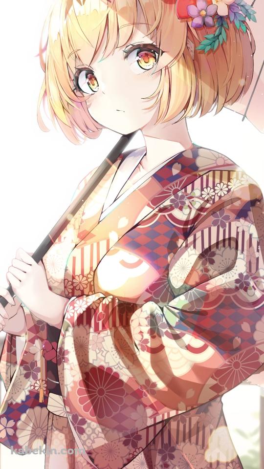 赤い着物を着た可愛いサーバル / けものフレンズのAndroidの壁紙(540px x 960px) スマホ用
