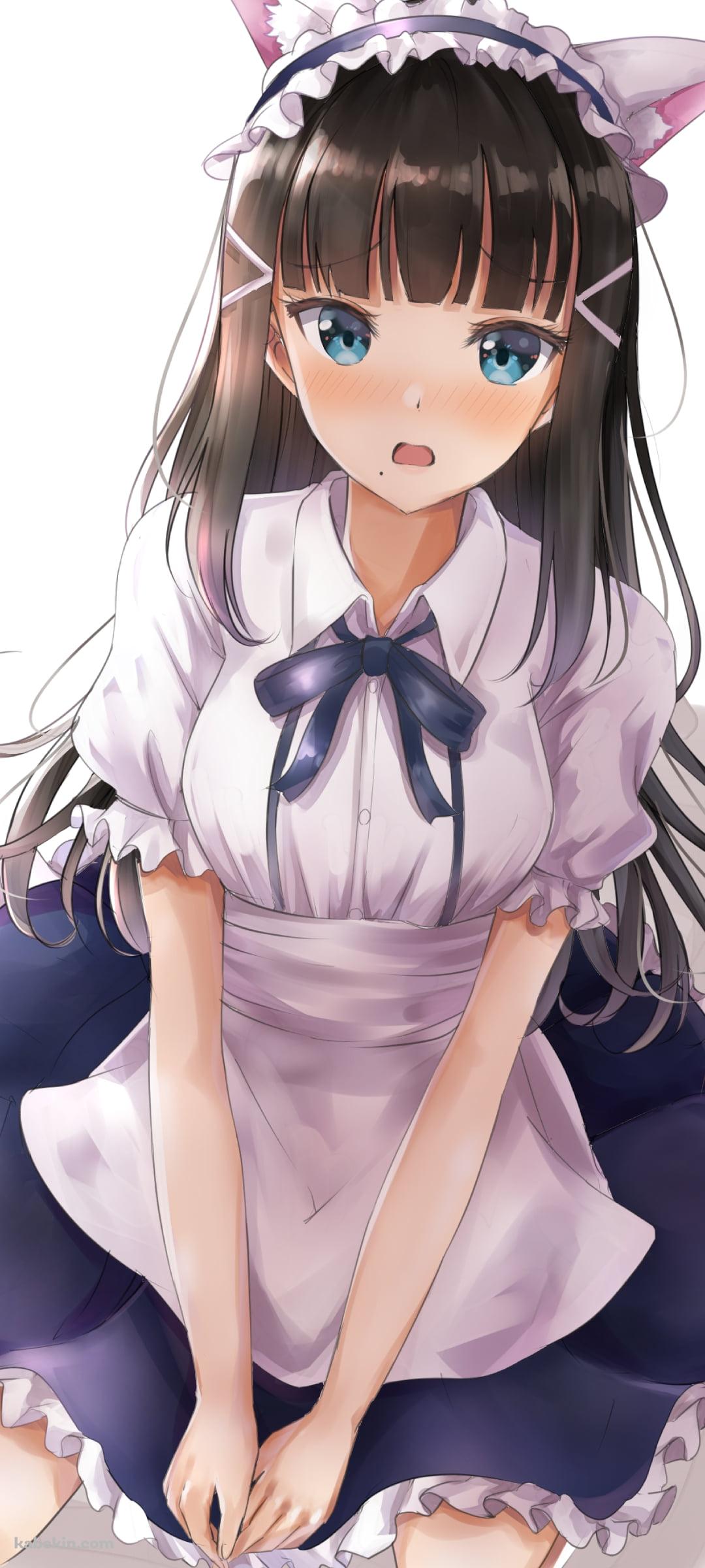 猫耳をつけたメイド姿の可愛い黒澤ダイヤ / ラブライブ!サンシャイン!!のAndroidの壁紙(1080px x 2400px) スマホ用