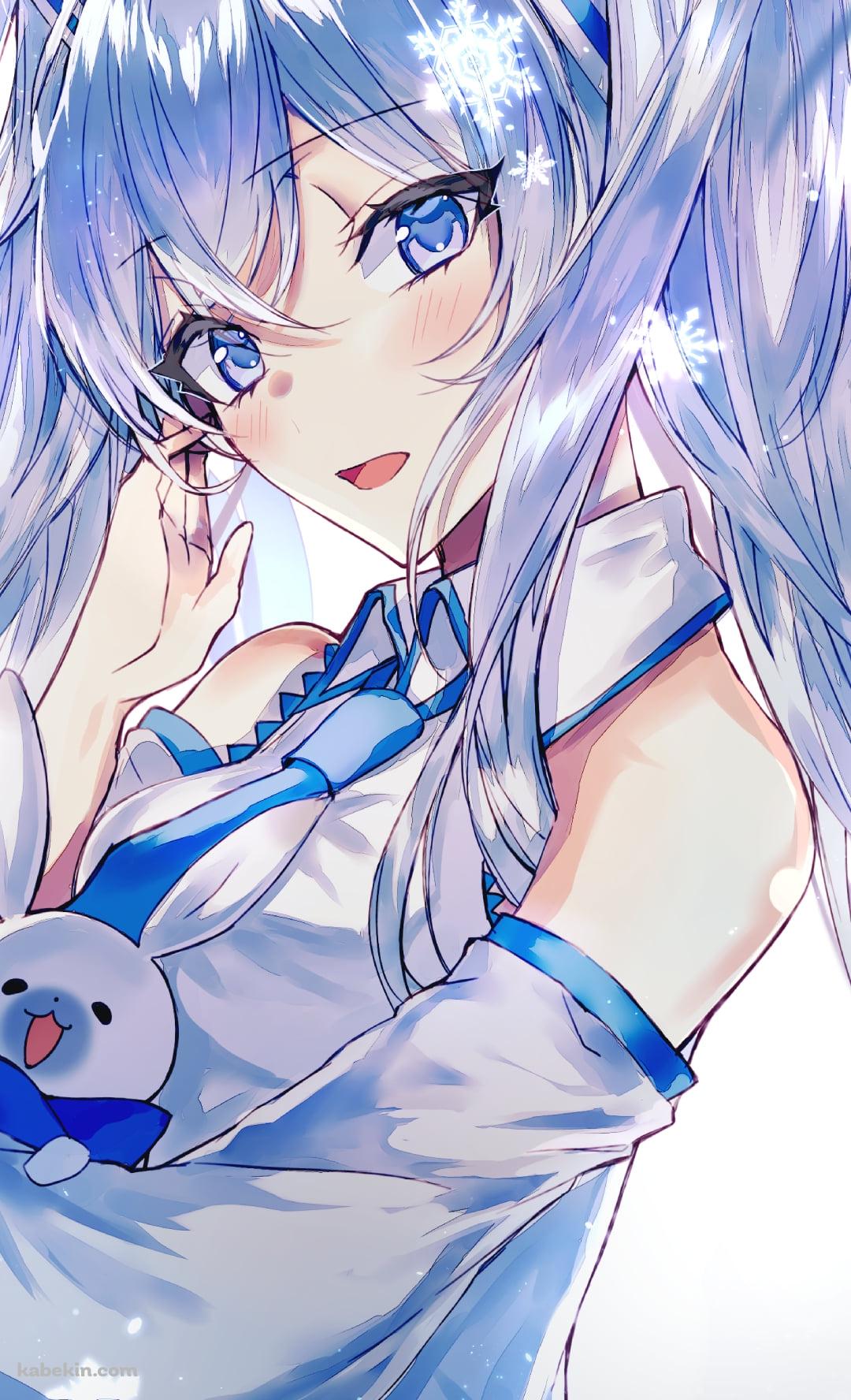 ラビット・ユキネを抱える可愛い雪ミク / ボカロ / ボーカロイドのAndroidの壁紙(1080px x 1776px) スマホ用