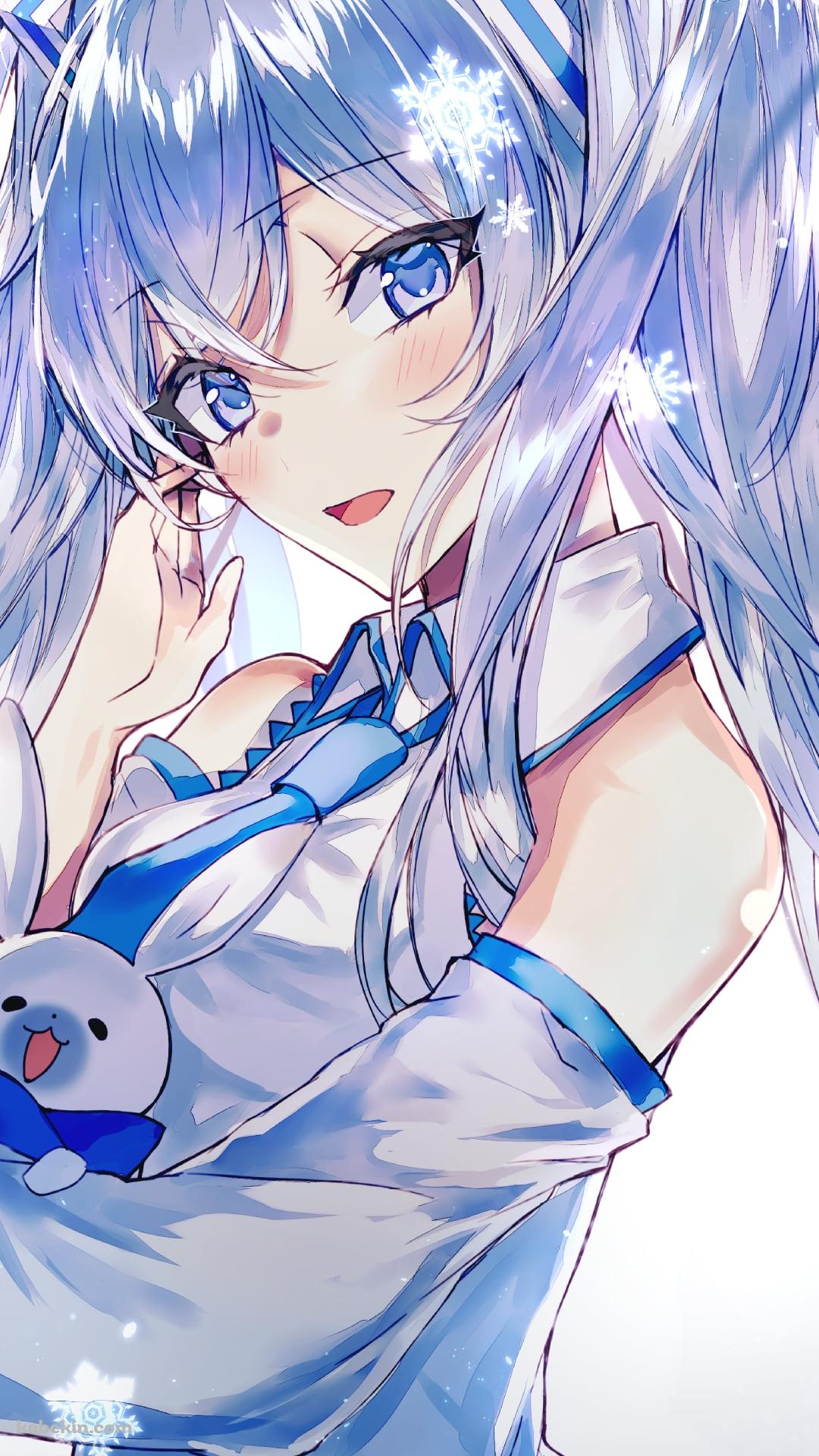 ラビット・ユキネを抱える可愛い雪ミク / ボカロ / ボーカロイドのAndroidの壁紙(1080px x 1920px) スマホ用