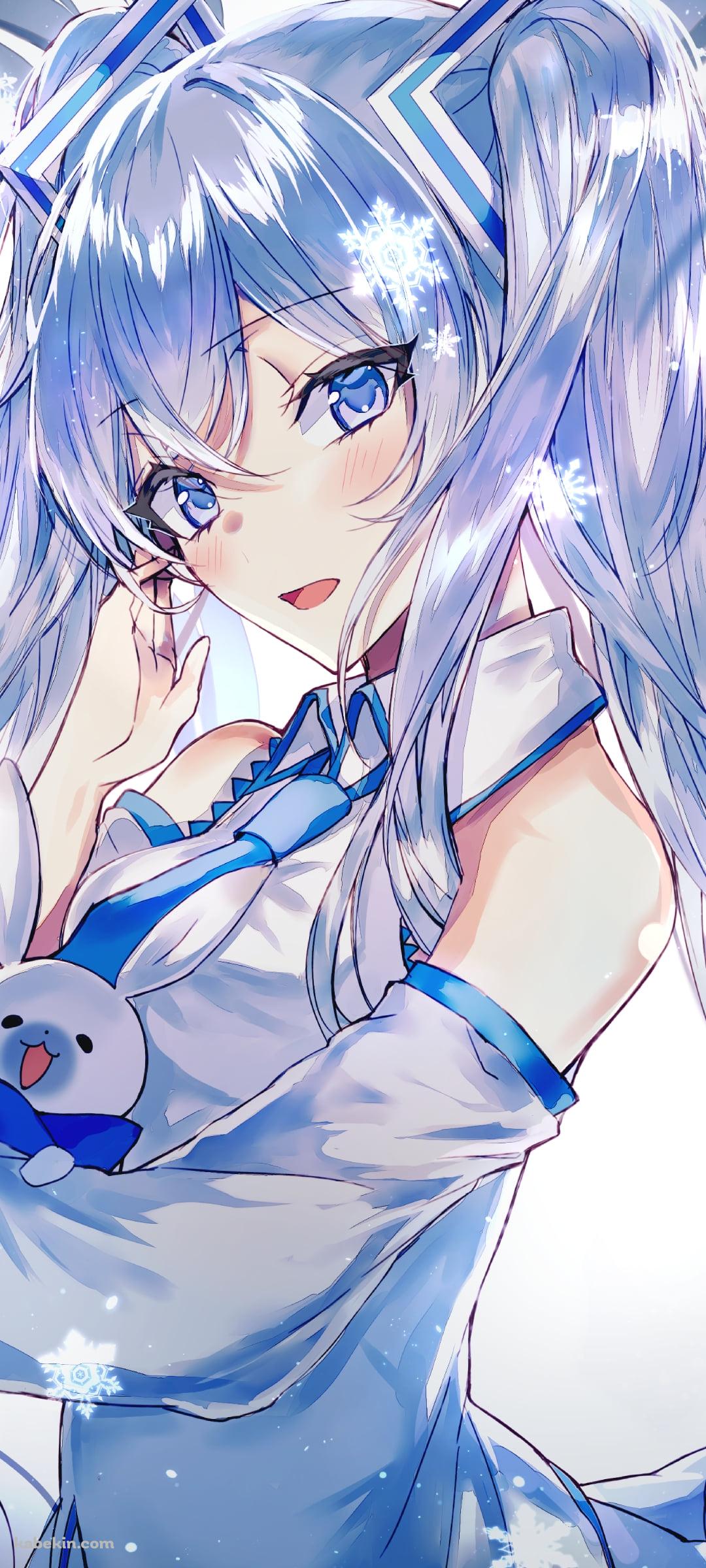 ラビット・ユキネを抱える可愛い雪ミク / ボカロ / ボーカロイドのAndroidの壁紙(1080px x 2400px) スマホ用