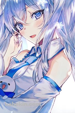 ラビット・ユキネを抱える可愛い雪ミク / ボカロ / ボーカロイドのAndroidの壁紙(320px x 480px) スマホ用