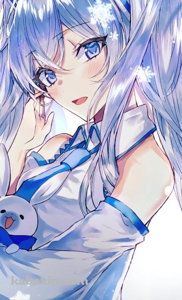 ラビット・ユキネを抱える可愛い雪ミク / ボカロ / ボーカロイドのAndroidの壁紙(360px x 592px) スマホ用