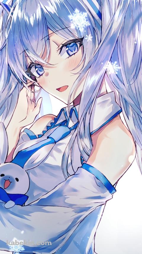 ラビット・ユキネを抱える可愛い雪ミク / ボカロ / ボーカロイドのAndroidの壁紙(480px x 854px) スマホ用