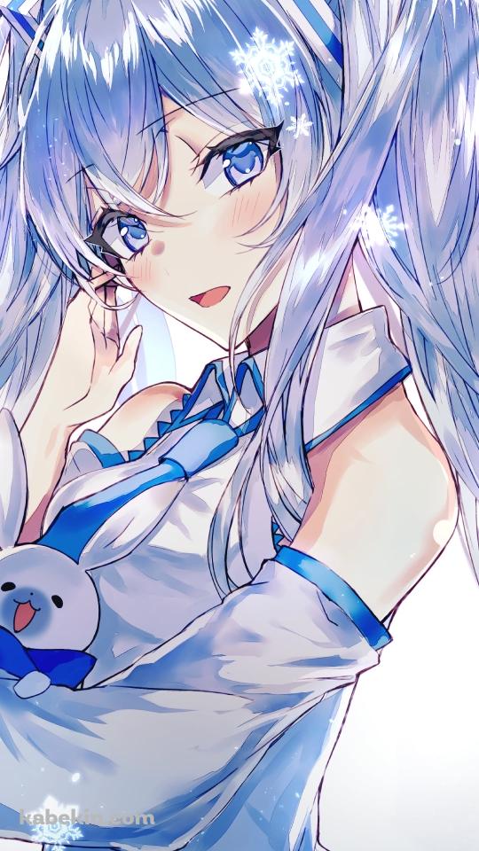 ラビット・ユキネを抱える可愛い雪ミク / ボカロ / ボーカロイドのAndroidの壁紙(540px x 960px) スマホ用