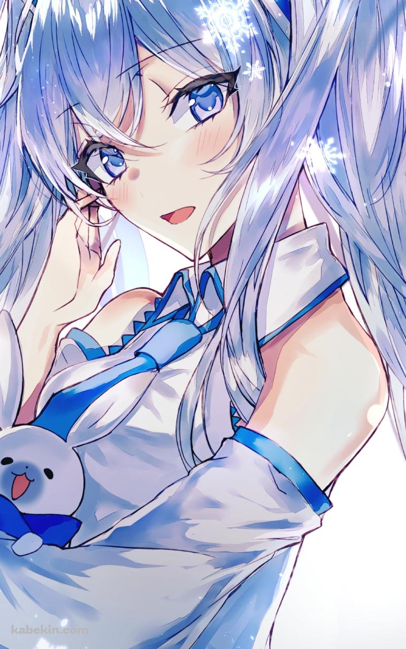 ラビット・ユキネを抱える可愛い雪ミク / ボカロ / ボーカロイドのAndroidの壁紙(800px x 1280px) スマホ用