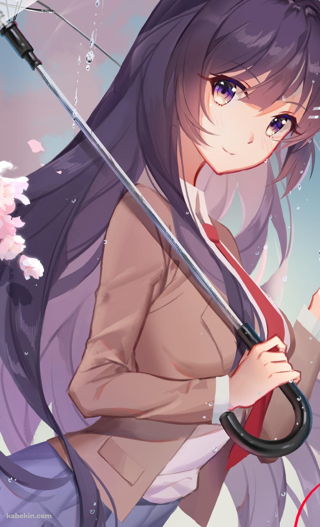 ビニール傘をさす桜島麻衣 / 桜の花 / 赤い糸 / 青春ブタ野郎はバニーガール先輩の夢を見ないのAndroidの壁紙(1080px x 1776px) スマホ用