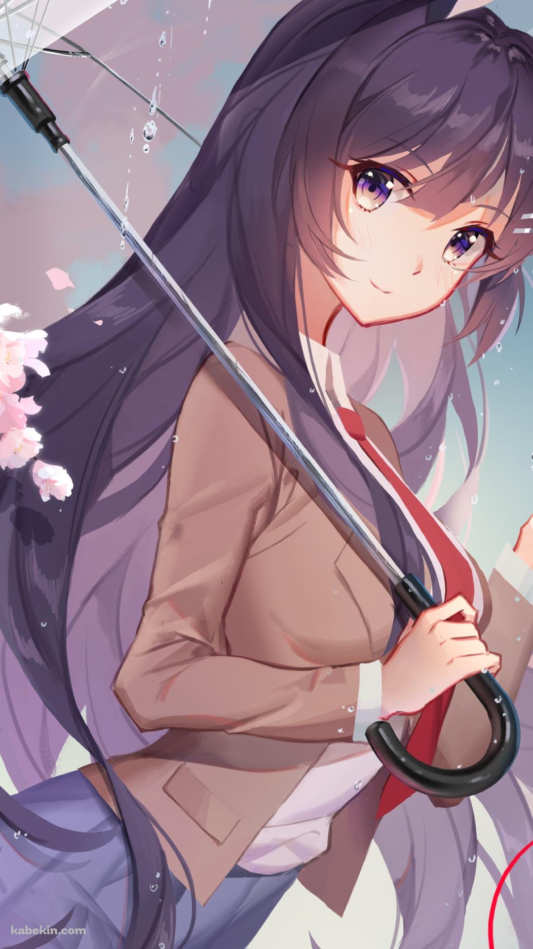 ビニール傘をさす桜島麻衣 / 桜の花 / 赤い糸 / 青春ブタ野郎はバニーガール先輩の夢を見ないのAndroidの壁紙(1080px x 1920px) スマホ用