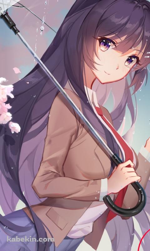 ビニール傘をさす桜島麻衣 / 桜の花 / 赤い糸 / 青春ブタ野郎はバニーガール先輩の夢を見ないのAndroidの壁紙(480px x 800px) スマホ用