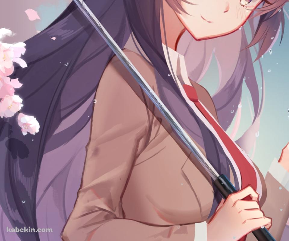 ビニール傘をさす桜島麻衣 / 桜の花 / 赤い糸 / 青春ブタ野郎はバニーガール先輩の夢を見ないのAndroidの壁紙(960px x 800px) スマホ用