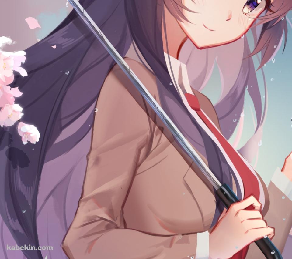 ビニール傘をさす桜島麻衣 / 桜の花 / 赤い糸 / 青春ブタ野郎はバニーガール先輩の夢を見ないのAndroidの壁紙(960px x 854px) スマホ用