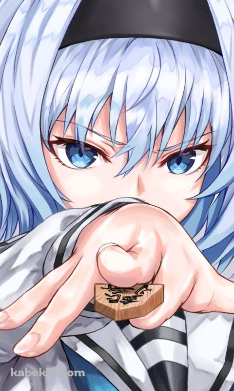 将棋の銀将の駒をかざす空銀子 / りゅうおうのおしごと!のAndroidの壁紙(480px x 800px) スマホ用