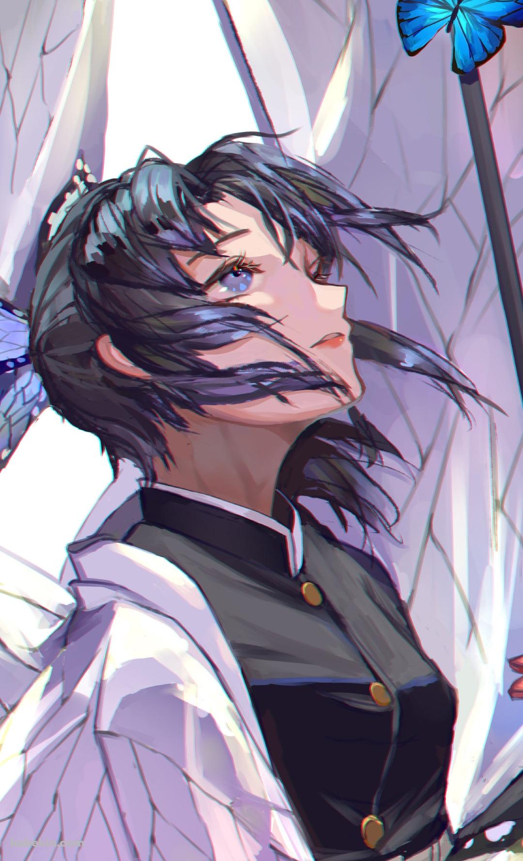 剣にとまる青い蝶を見る胡蝶しのぶ / 鬼滅の刃のAndroidの壁紙(1080px x 1776px) スマホ用