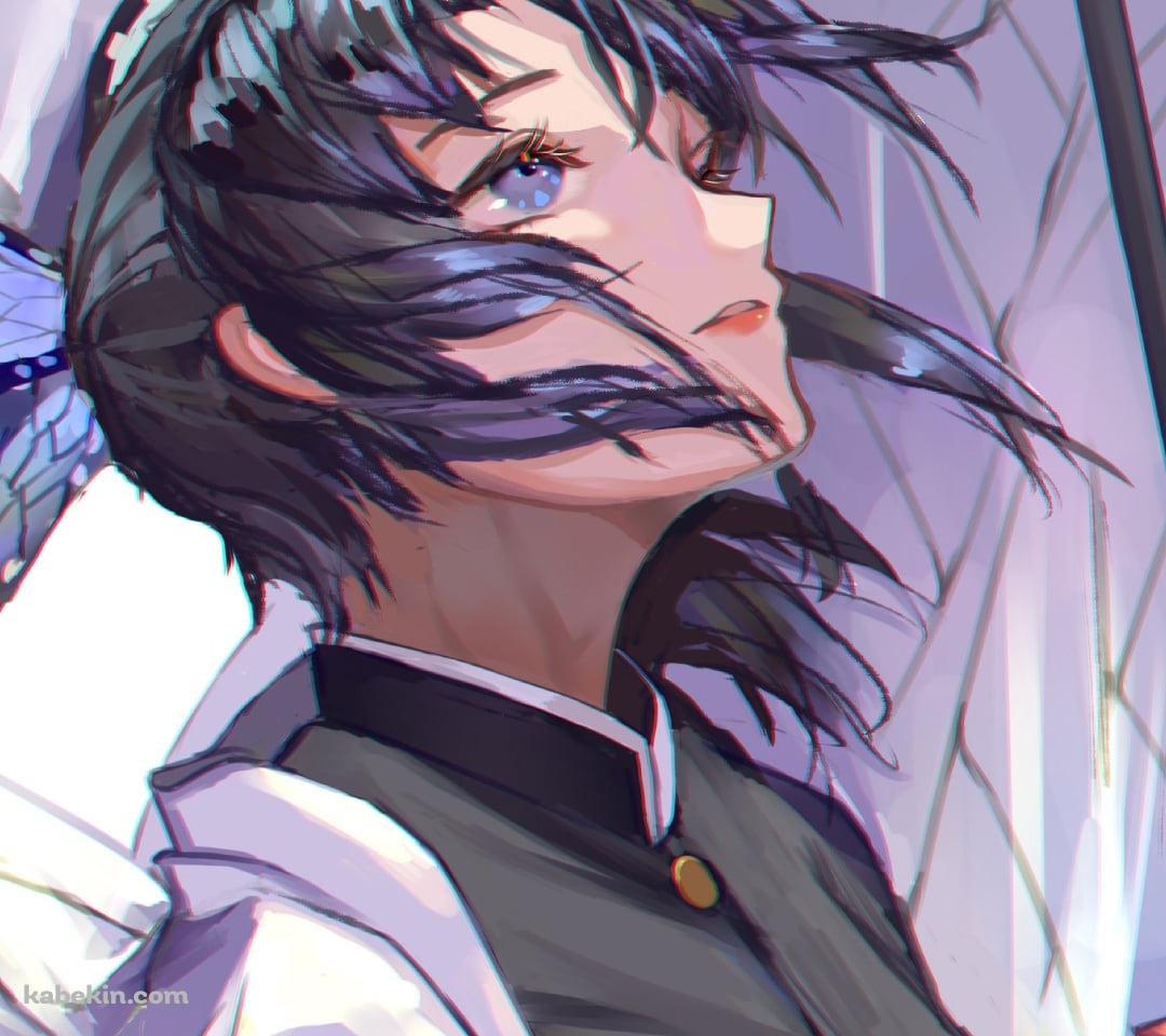 剣にとまる青い蝶を見る胡蝶しのぶ / 鬼滅の刃のAndroidの壁紙(1080px x 960px) スマホ用