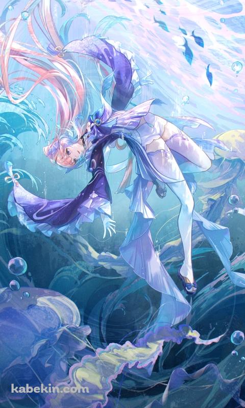大きなクラゲと珊瑚宮心海 / 原神のAndroidの壁紙(480px x 800px) スマホ用