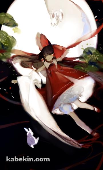 白い兎と満月と博麗霊夢 / 東方のAndroidの壁紙(360px x 592px) スマホ用