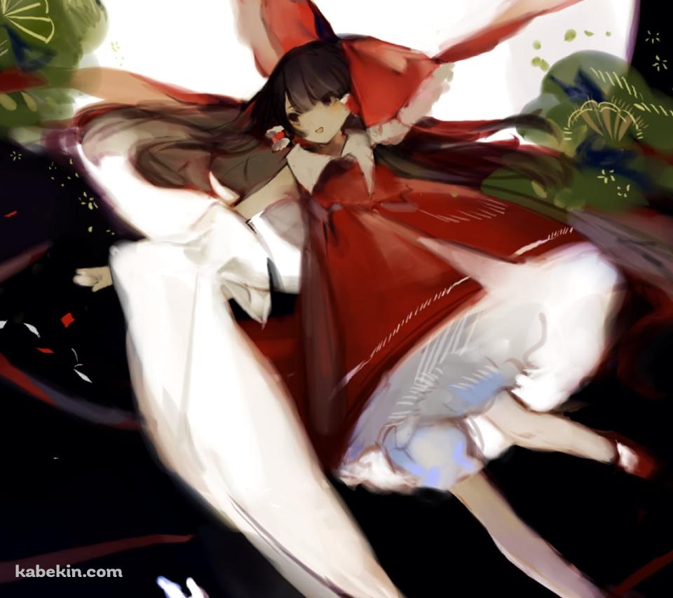 白い兎と満月と博麗霊夢 / 東方のAndroidの壁紙(960px x 854px) スマホ用