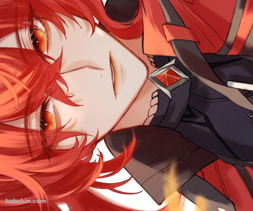 炎の中の赤い瞳のディルック・ラグヴィンド / レッドデッド・オブ・ナイト / 原神のAndroidの壁紙(960px x 800px) スマホ用