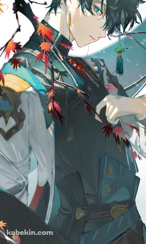 紅葉とこちらを見つめる丹恒 / 崩壊:スターレイルのAndroidの壁紙(480px x 800px) スマホ用