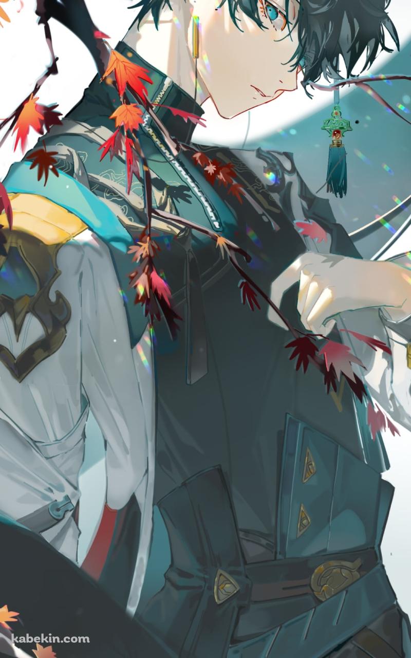 紅葉とこちらを見つめる丹恒 / 崩壊:スターレイルのAndroidの壁紙(800px x 1280px) スマホ用