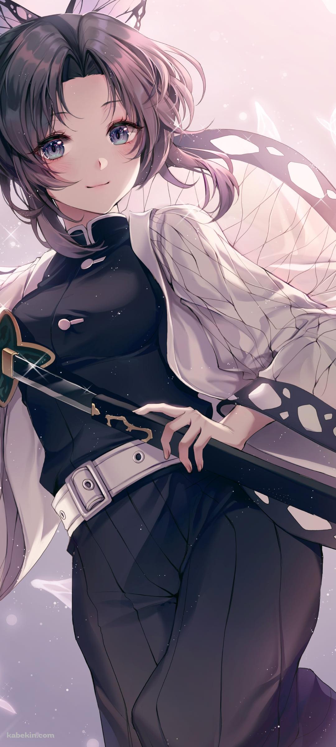 日輪刀を抜刀する胡蝶しのぶ / 鬼滅の刃のAndroidの壁紙(1080px x 2400px) スマホ用