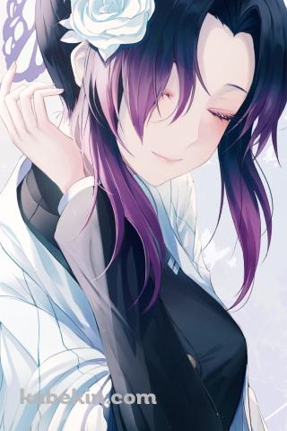 目をつぶる綺麗な胡蝶しのぶ / 鬼滅の刃のAndroidの壁紙(320px x 480px) スマホ用