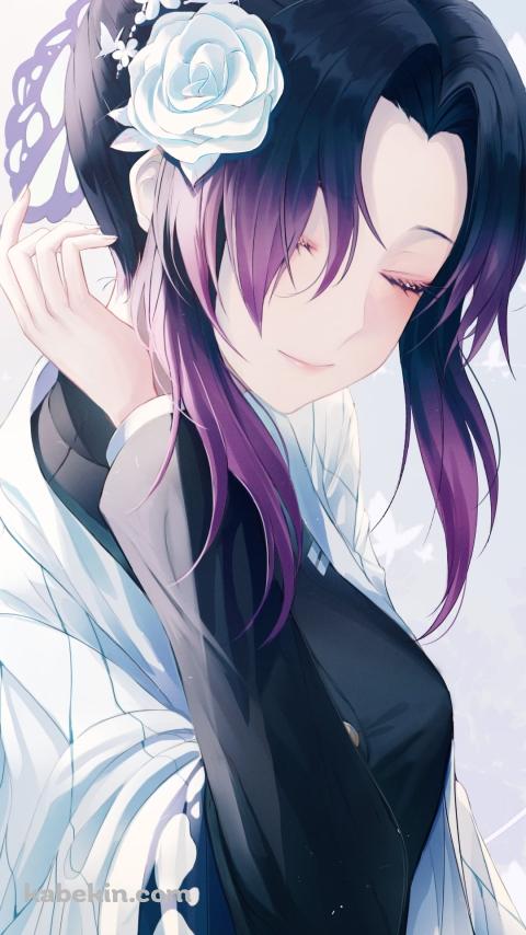 目をつぶる綺麗な胡蝶しのぶ / 鬼滅の刃のAndroidの壁紙(480px x 854px) スマホ用