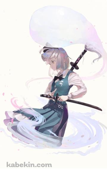 黒い剣に手をかけるかっこいい魂魄妖夢 / 半霊 / 東方のAndroidの壁紙(360px x 592px) スマホ用