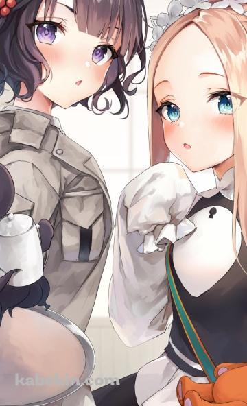 メイド姿の可愛いアビゲイル・ウィリアムズと葛飾北斎 / Fate/grand orderのAndroidの壁紙(360px x 592px) スマホ用
