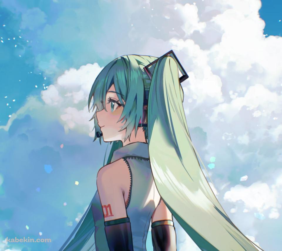 後ろ手を組む初音ミク / 入道雲 / 飛行機雲 / 青空 / ボカロ / ボーカロイドのAndroidの壁紙(960px x 854px) スマホ用