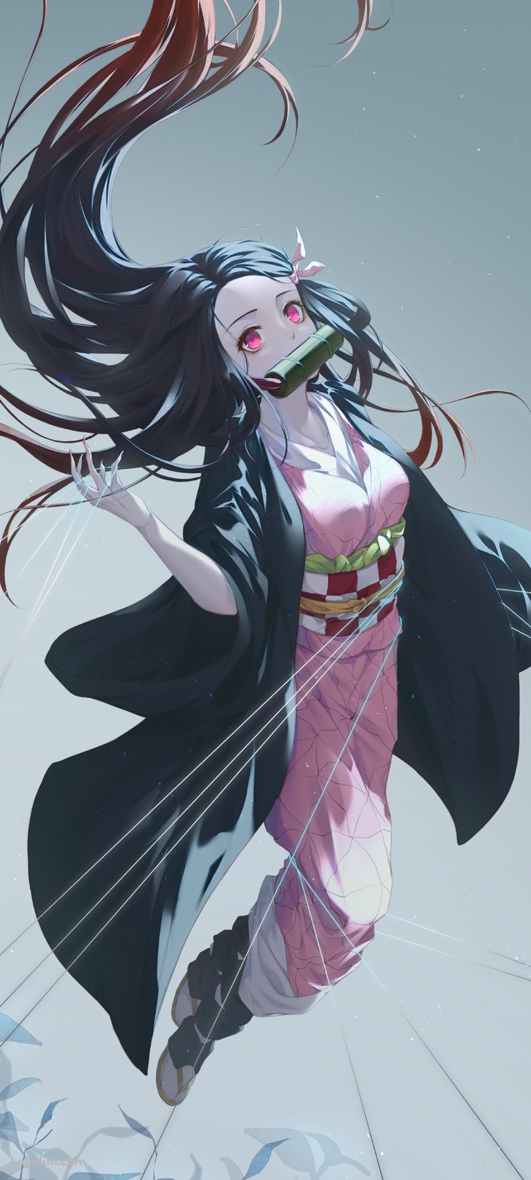 無数の糸と竈門禰豆子 / 鬼滅の刃のAndroidの壁紙(1080px x 2400px) スマホ用