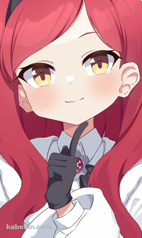 顎に指をあてる可愛い三善タカネ / ブルアカ / ブルーアーカイブのAndroidの壁紙(480px x 800px) スマホ用
