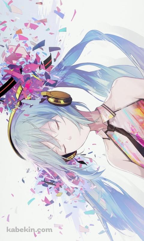 目をつぶる初音ミク / パステル調 / 綺麗 / 金色のヘッドフォン / ボカロ / ボーカロイドのAndroidの壁紙(480px x 800px) スマホ用