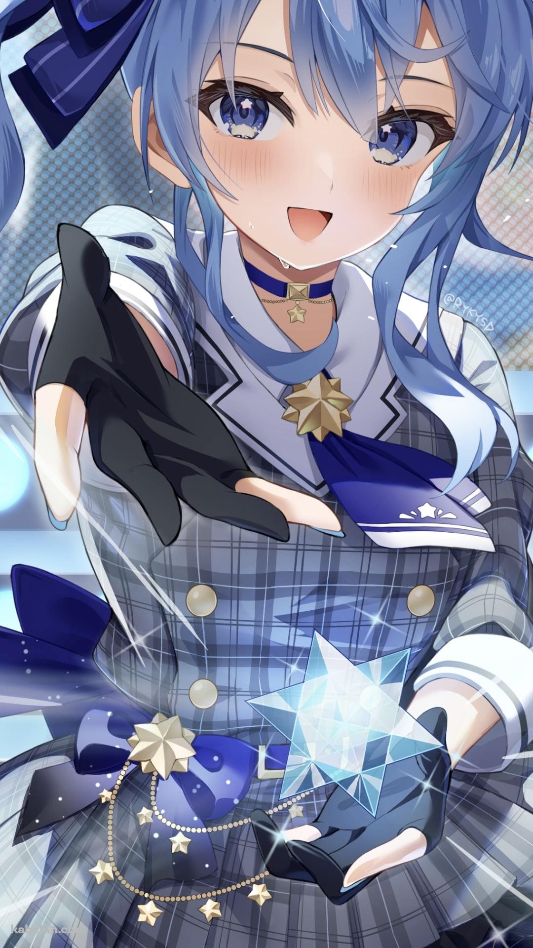 笑顔で手を前方に出す可愛い星街すいせい / ホロライブ / バーチャルYouTuber / VtuberのAndroidの壁紙(1080px x 1920px) スマホ用